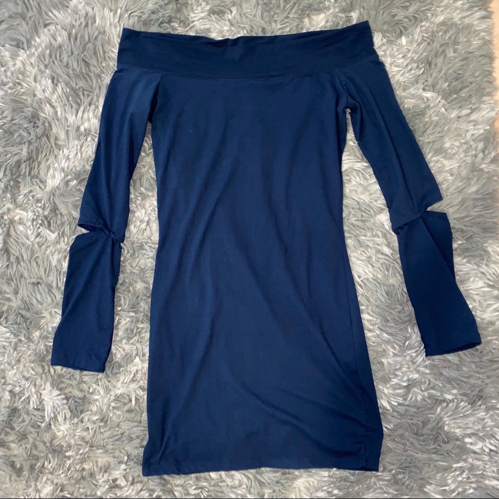 Navy Blue Off-The-Shoulder Dress